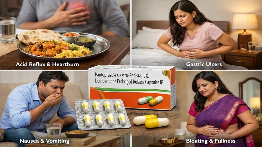 Pantoprazole Gastro-Resistant and Domperidone Prolonged-Release Capsules IP Uses